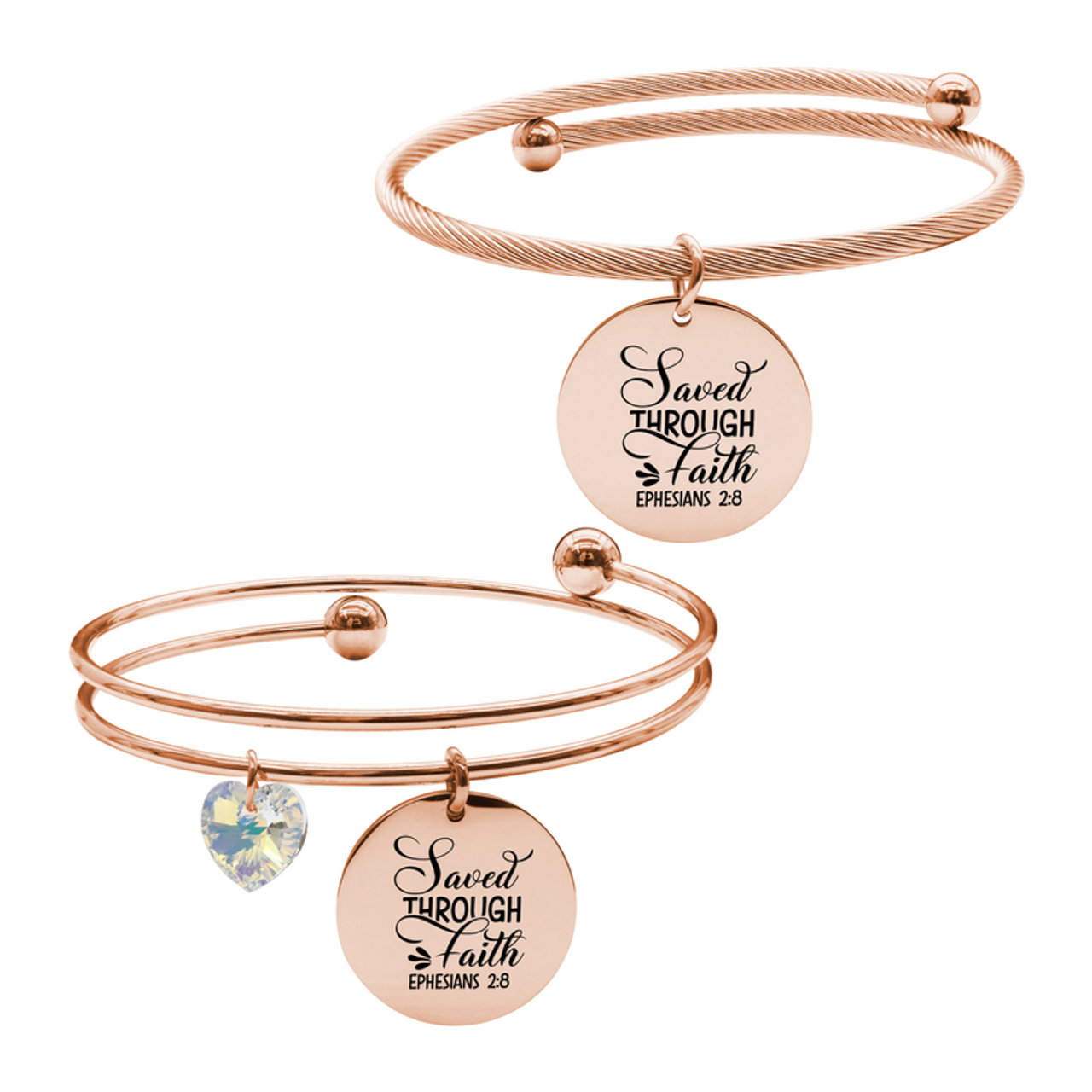 Rose Gold Plated Inspirational Bracelet Set With Austrian Crystals By Pink Box Part 2 - 23.S.SWA-DBL.OPN-SAVEDTHROUGHFAITH-RGD