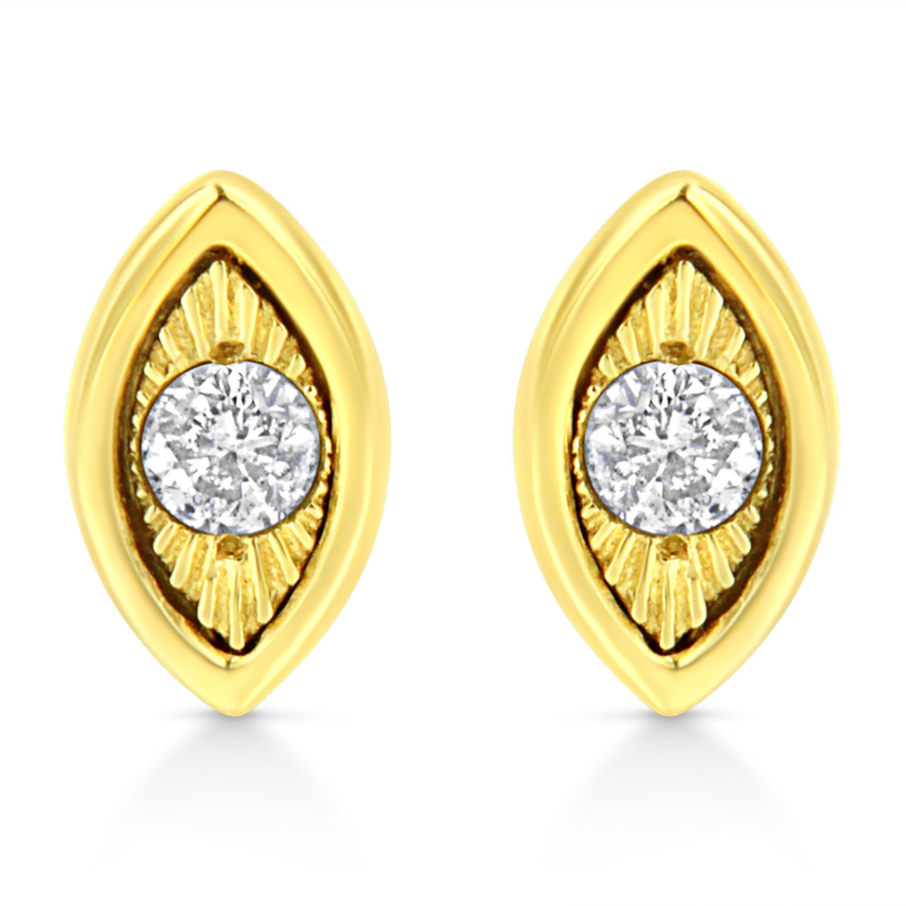 10K Yellow Gold Plated .925 Sterling Silver 1/10 Cttw Miracle-Set Diamond Stud Earrings - Choice of Shapes