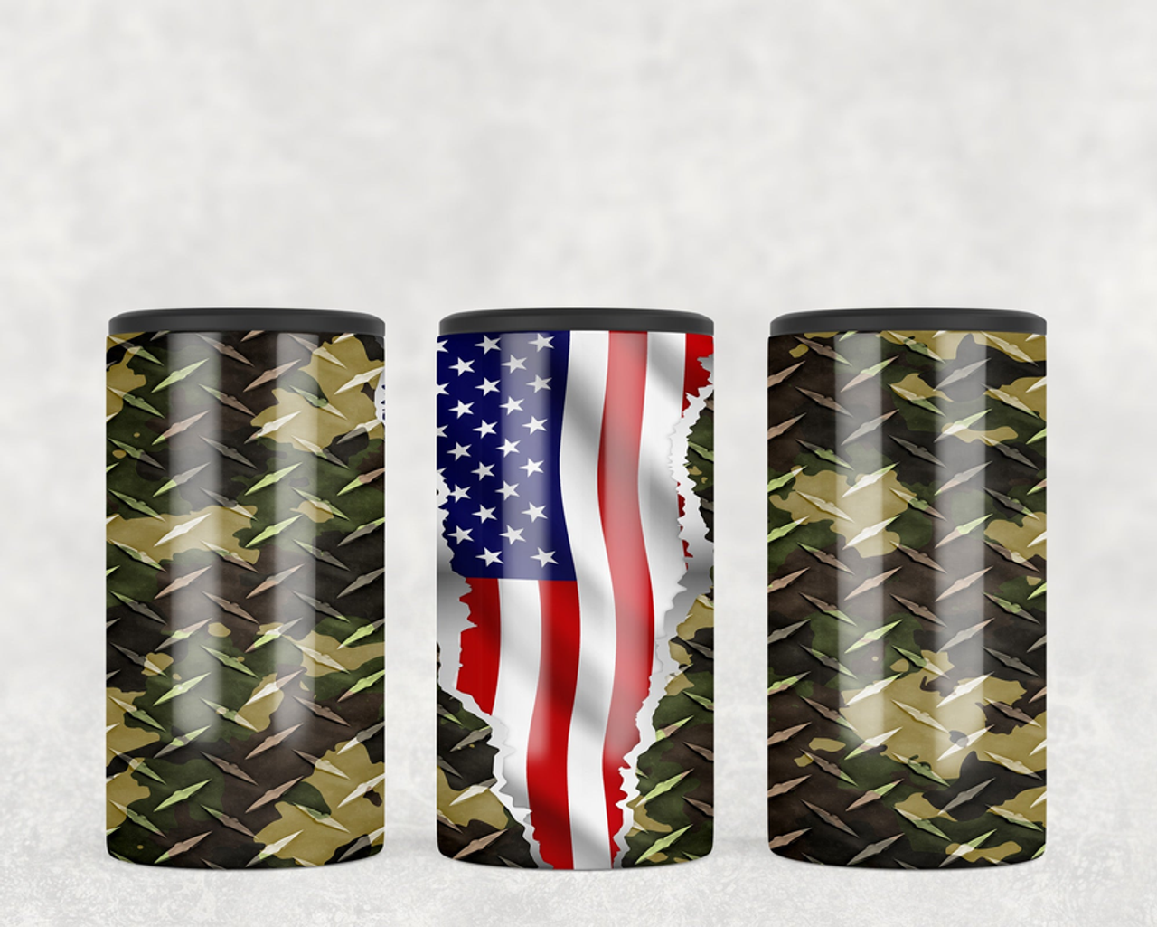 Camo Diamond Plate American Flag  Steel can hugger - optional speaker