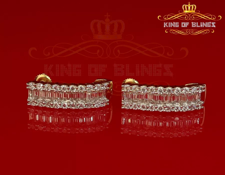 10K Yellow Gold Finish Lab Created Diamond Silver Hoop Earrings