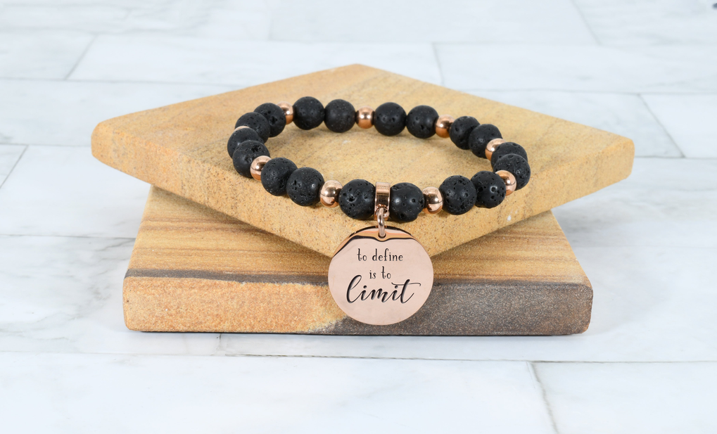 Natural Lava Inspirational Stretch Bracelet In Rose Gold Accent By Pink Box - 22MMLAVATODEFINERGD