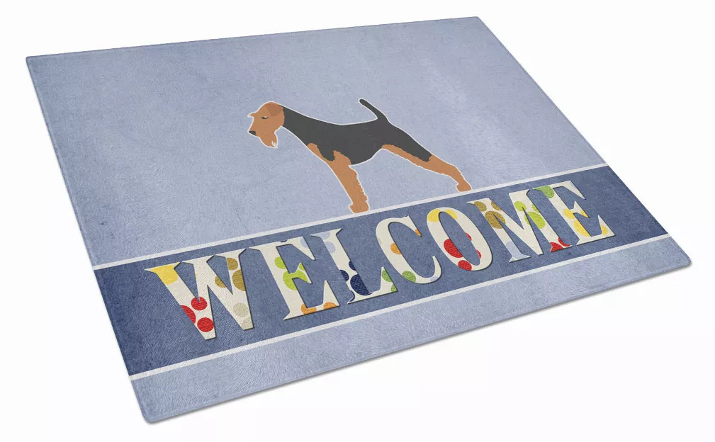 Welcome Dog Print Glass Cutting Board Large