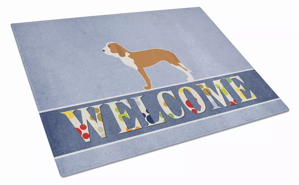 Welcome Dog Print Glass Cutting Board Large