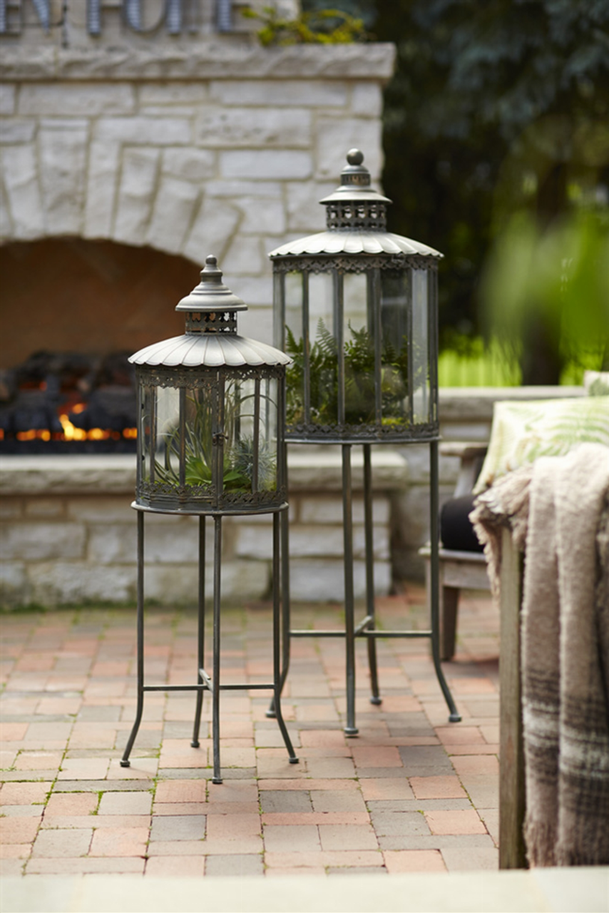 Lanterns with Stand (Set of 2) 32"H, 53"H Metal/Glass