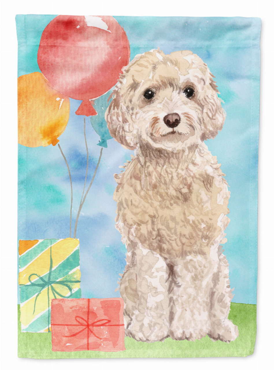 Happy Birthday Champagne Cockapoo Flag Canvas House Size