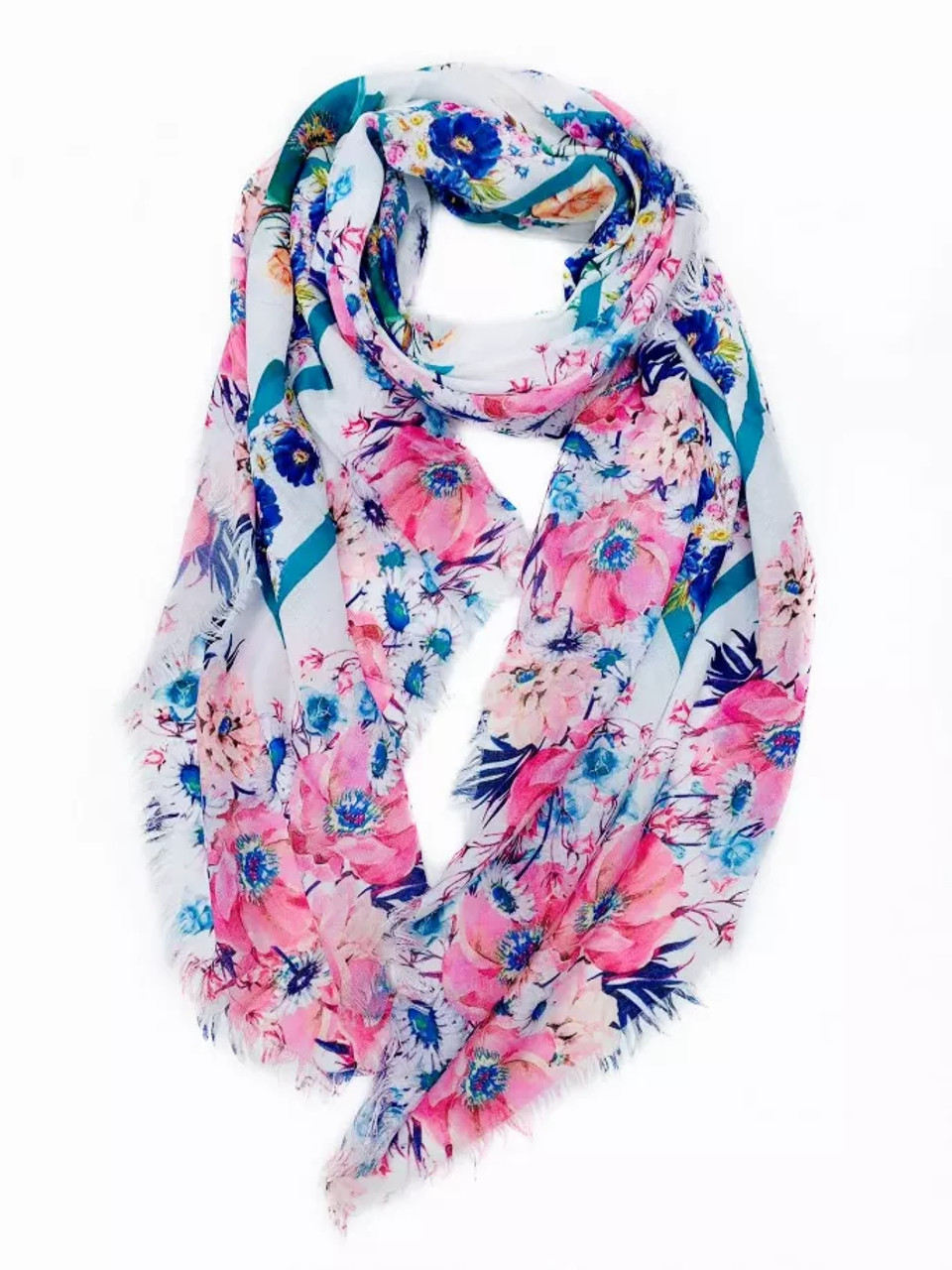 Floral Distressed-Trim Scarf