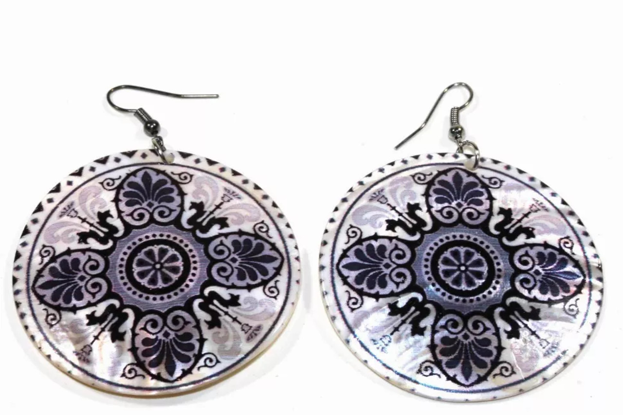 Mandala Chakra Art Mother Of Pearl Earrings