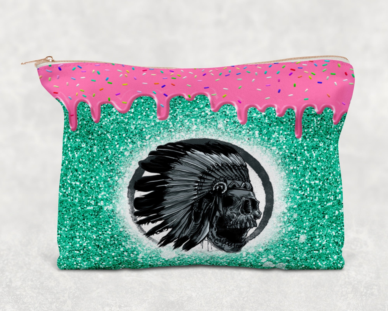 Chief Skull  Printed Canvas Zipper Bag