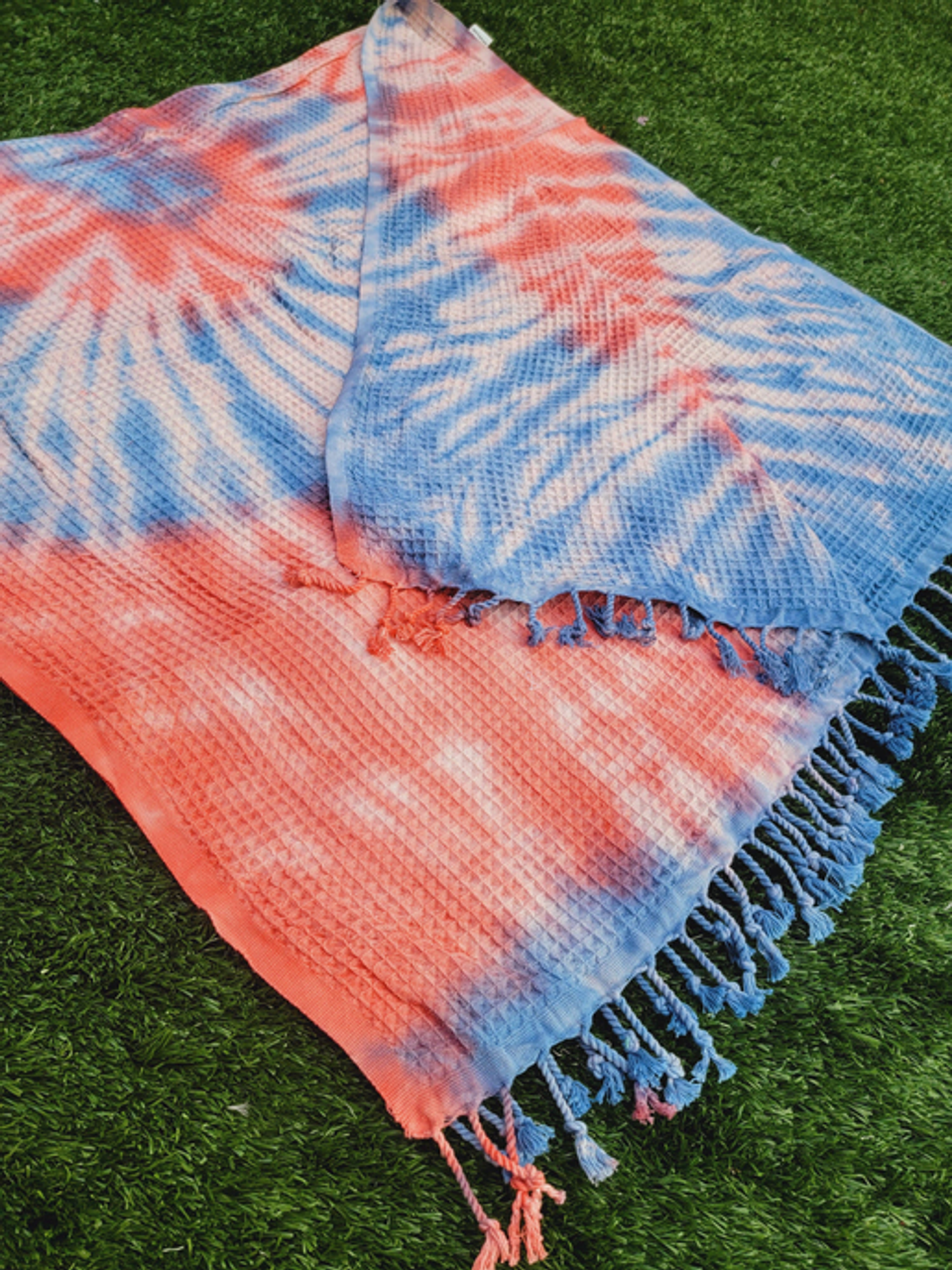 Waffle Towel, Easy carry Quick Dry - Navy Coral Tie Dye