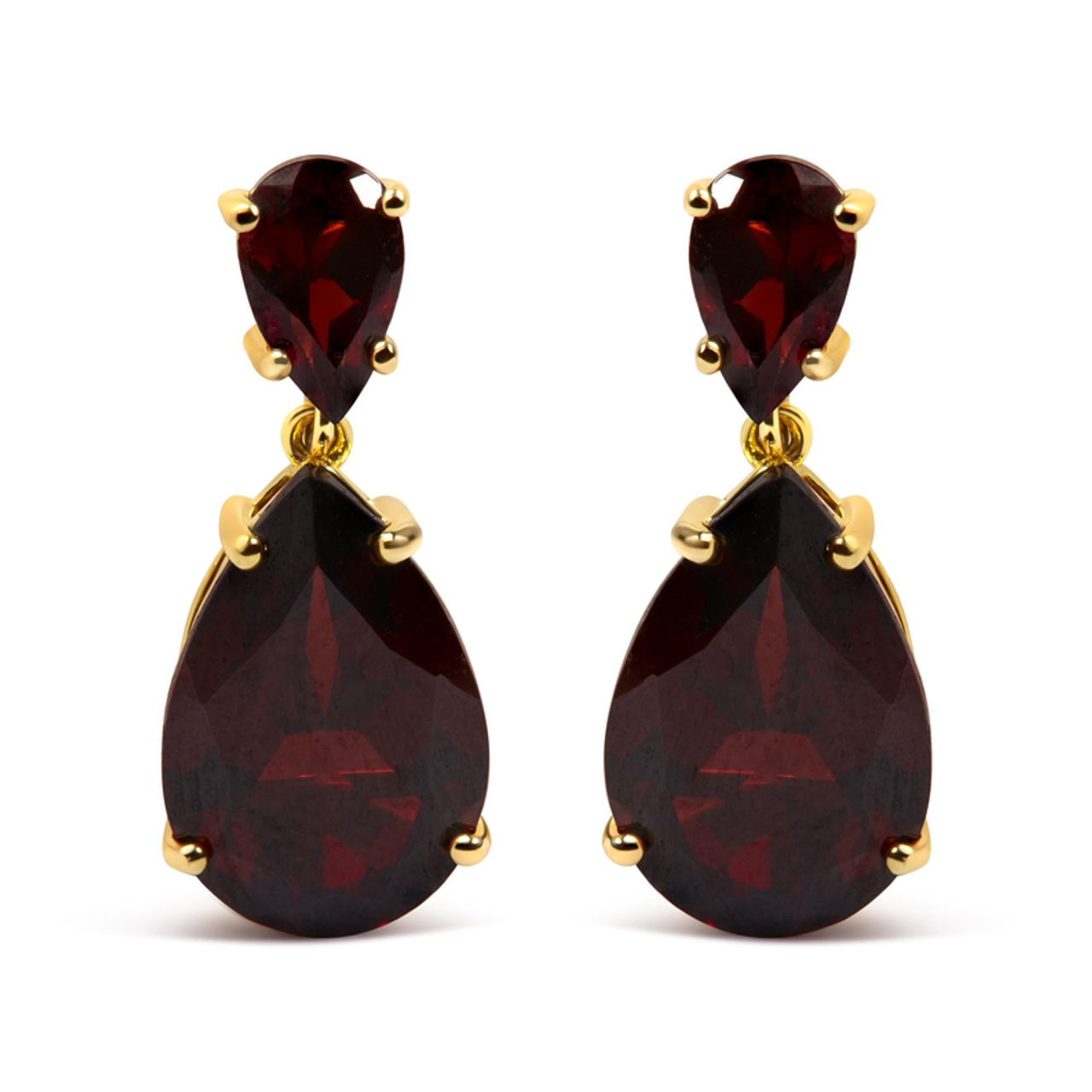 10K Yellow Gold Plated .925 Sterling Silver 14.0 Cttw Pear Shaped Red Garnet Drop and Dangle Earrings