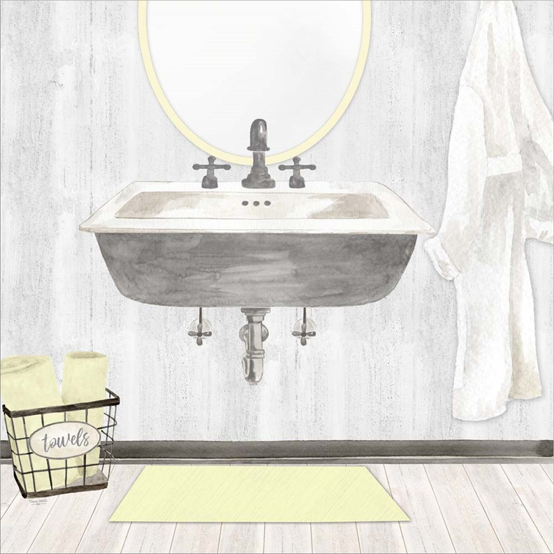 Farmhouse Bath II Gray & Yellow-Sink by Tara Reed, Framed Art