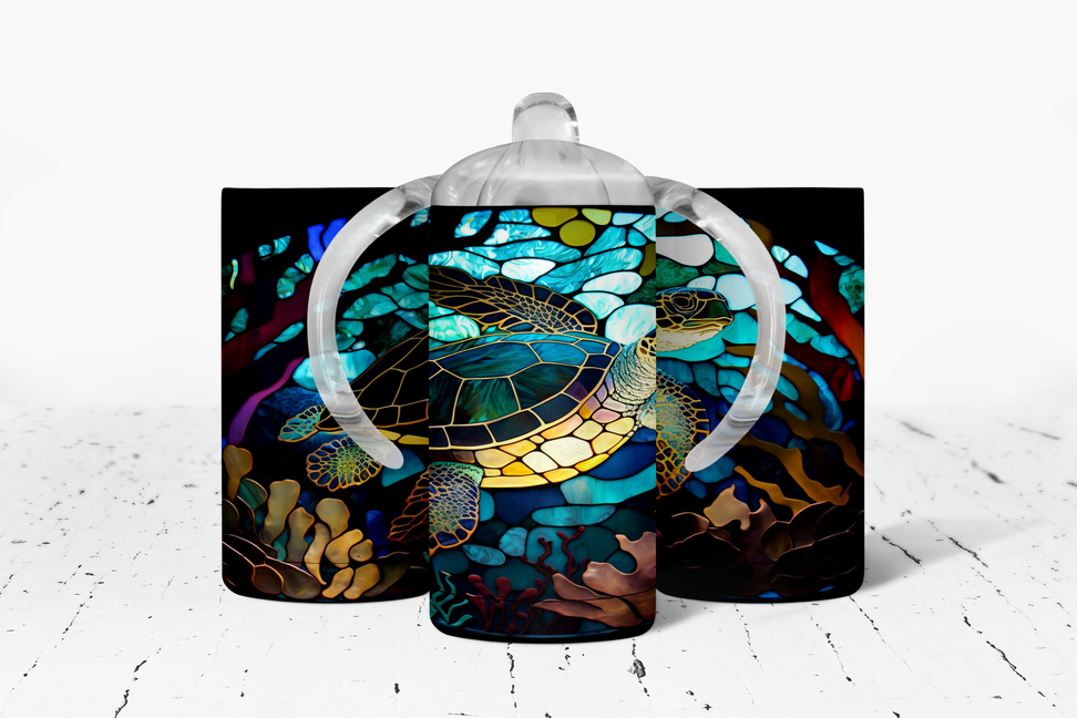 Stained Glass Sea Turtles Insulated Kids Dual Lid Sippy Cup Tumbler