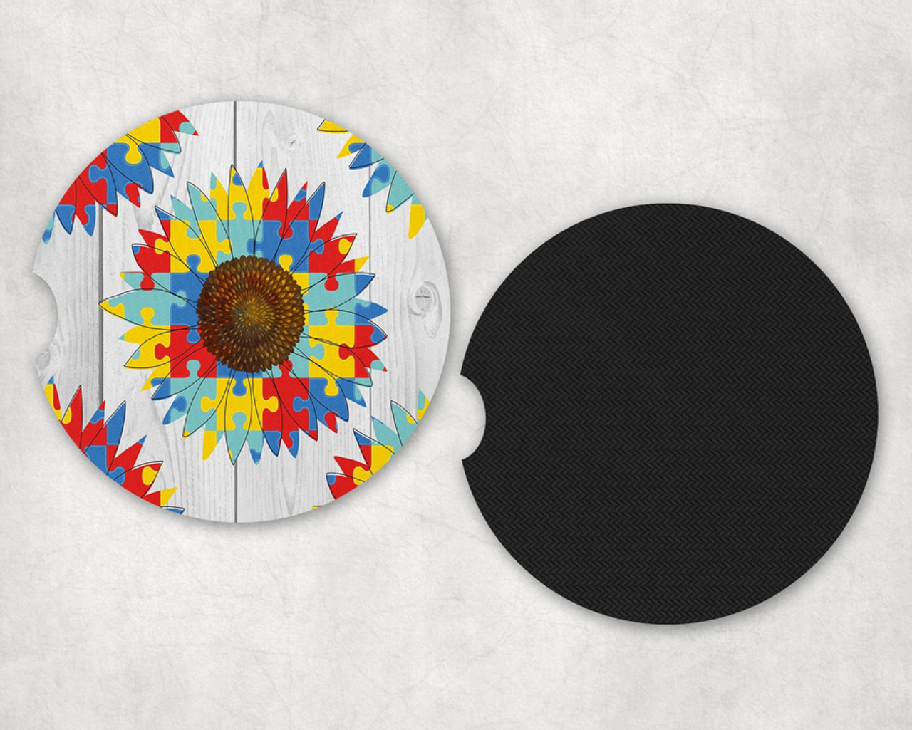 Autism Awareness Sunflower|Car Coaster Set