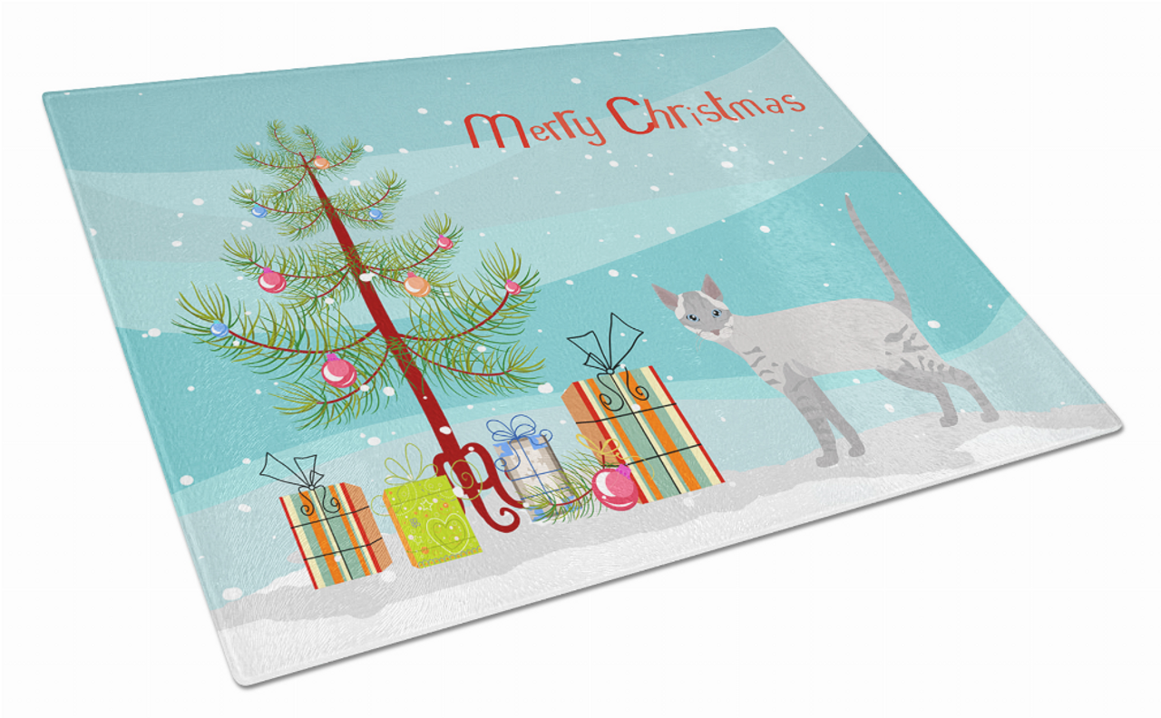 Merry Christmas Cat Print Glass Cutting Board Large