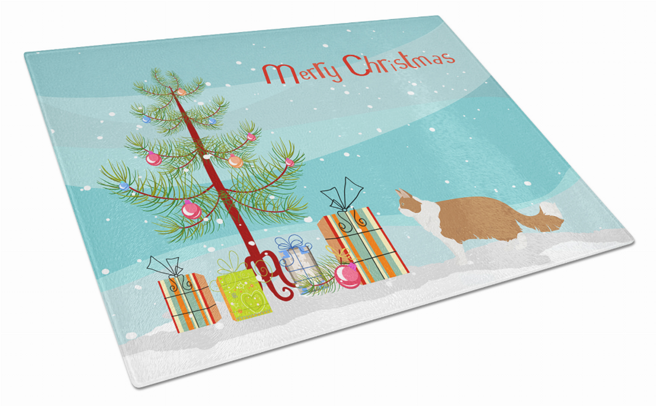 Merry Christmas Cat Print Glass Cutting Board Large