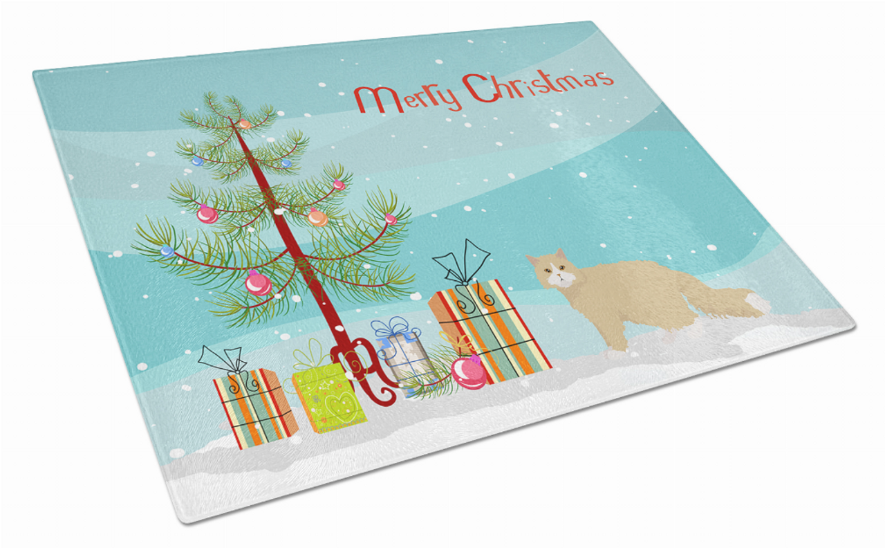 Merry Christmas Cat Print Glass Cutting Board Large