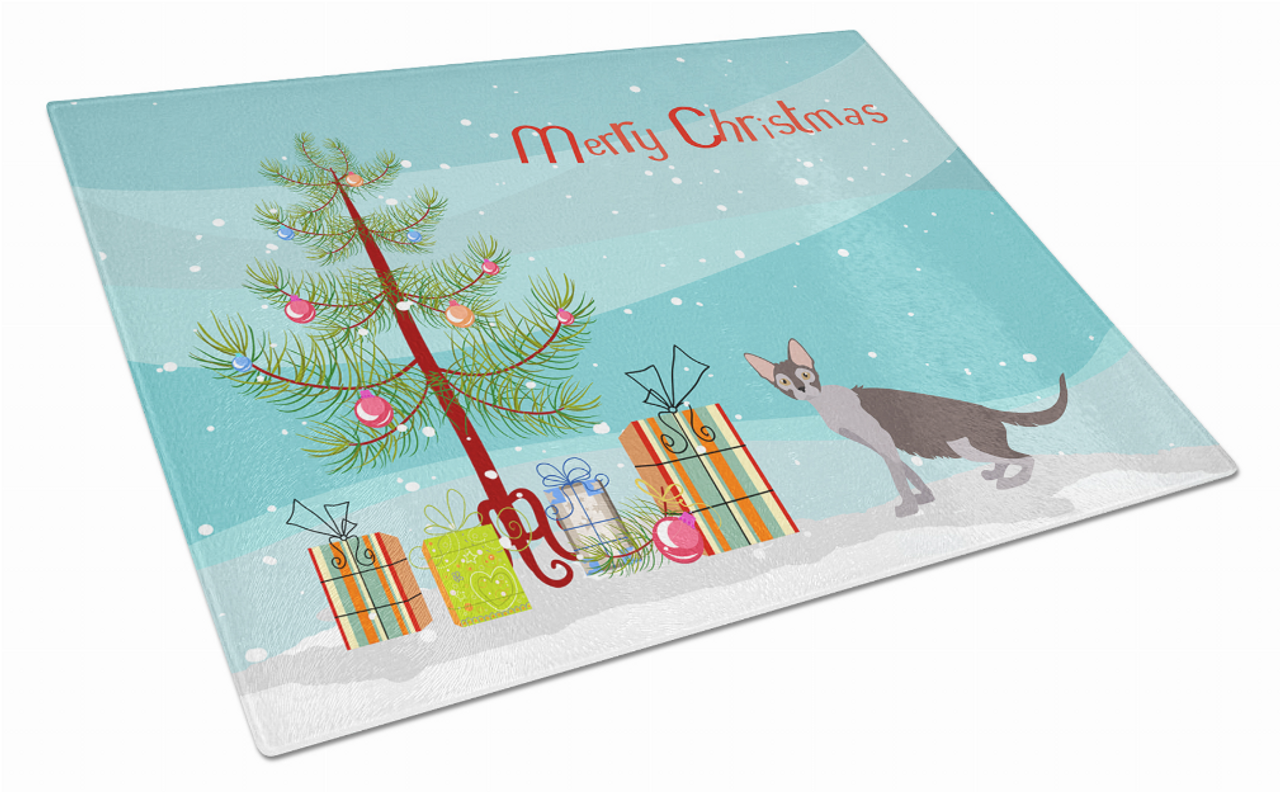Merry Christmas Cat Print Glass Cutting Board Large