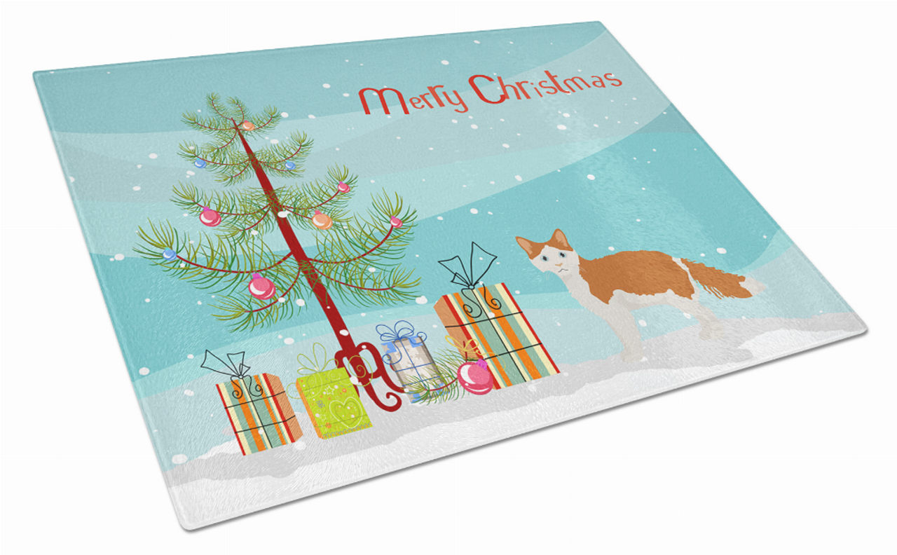 Merry Christmas Cat Print Glass Cutting Board Large
