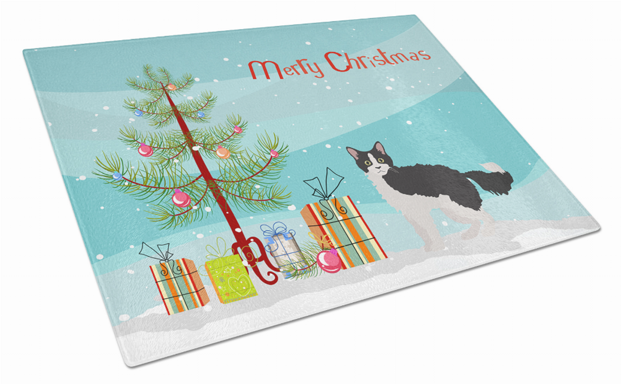 Merry Christmas Cat Print Glass Cutting Board Large