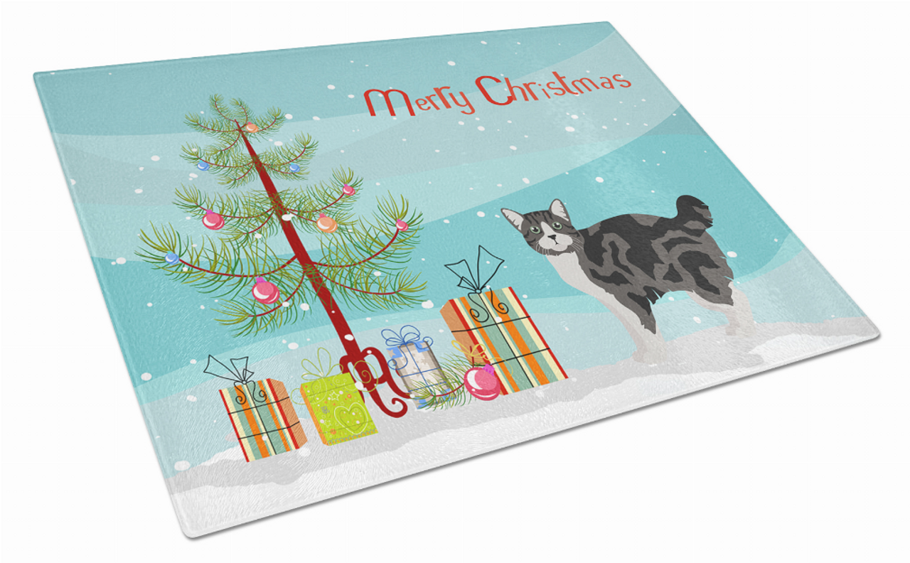 Merry Christmas Cat Print Glass Cutting Board Large