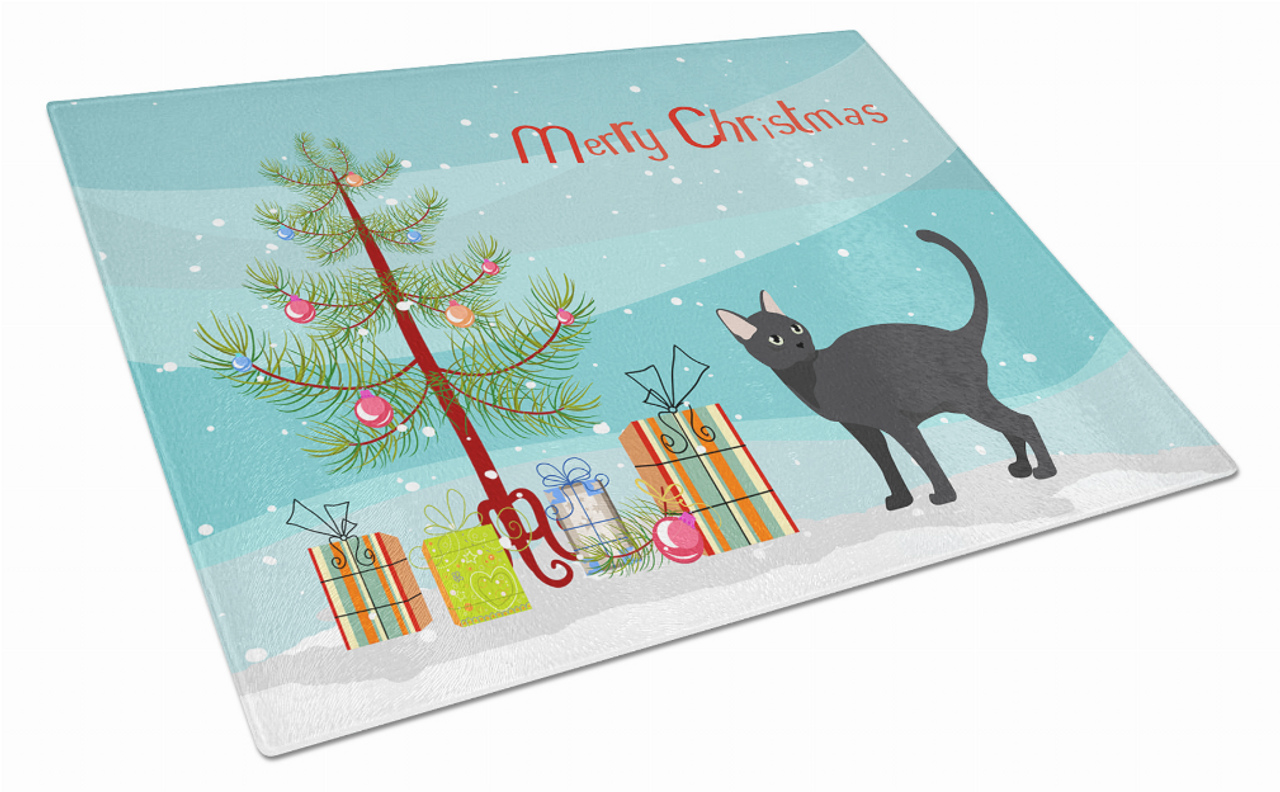 Merry Christmas Cat Print Glass Cutting Board Large