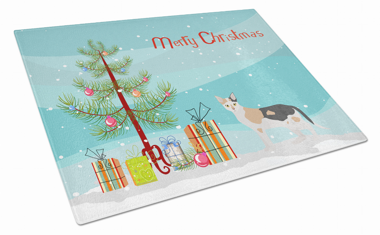 Merry Christmas Cat Print Glass Cutting Board Large