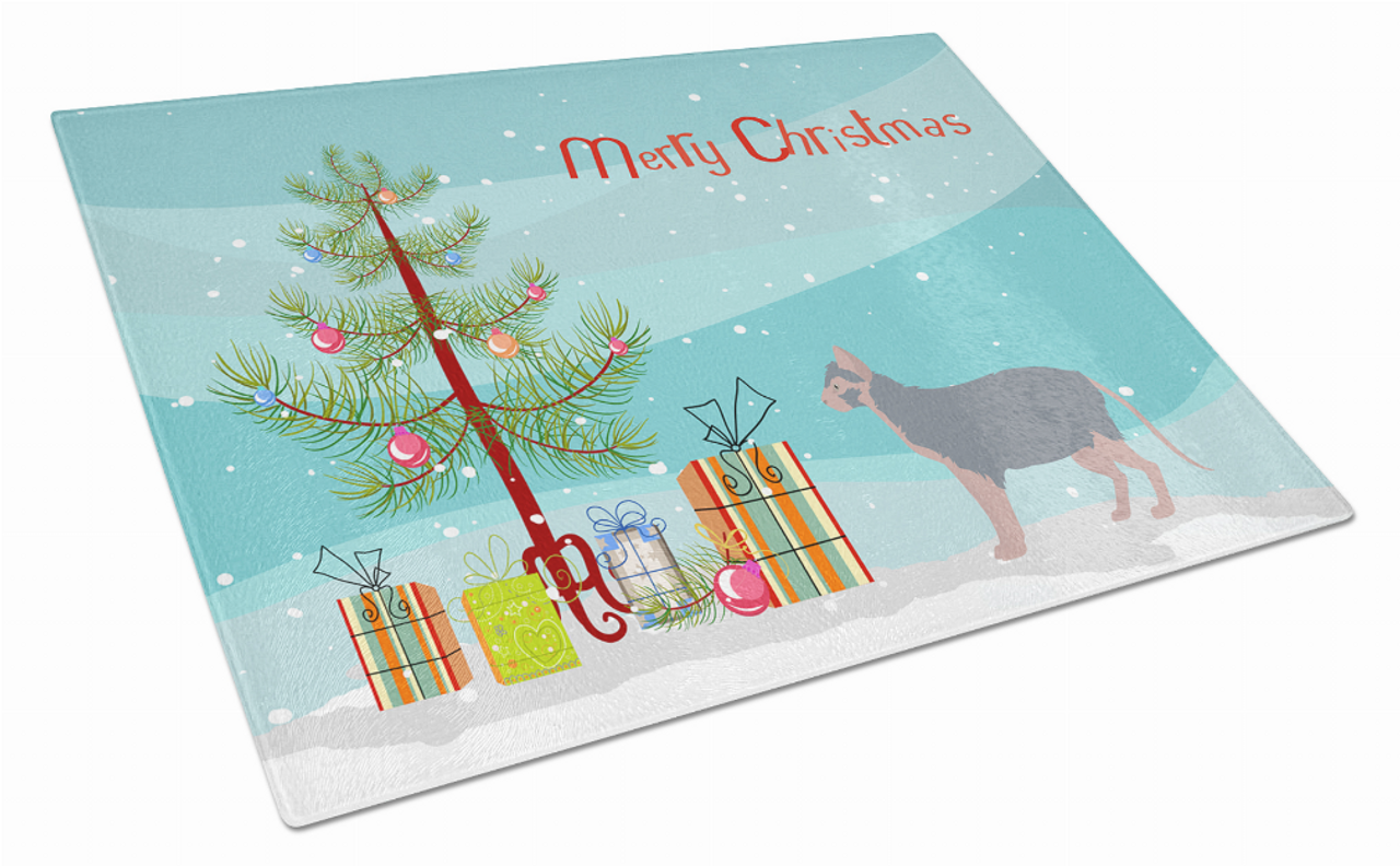Merry Christmas Cat Print Glass Cutting Board Large