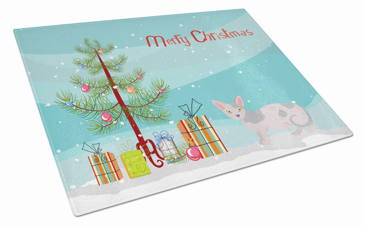 Merry Christmas Cat Print Glass Cutting Board Large