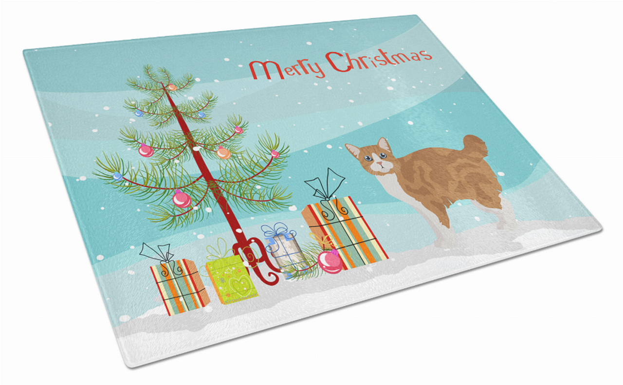 Merry Christmas Cat Print Glass Cutting Board Large