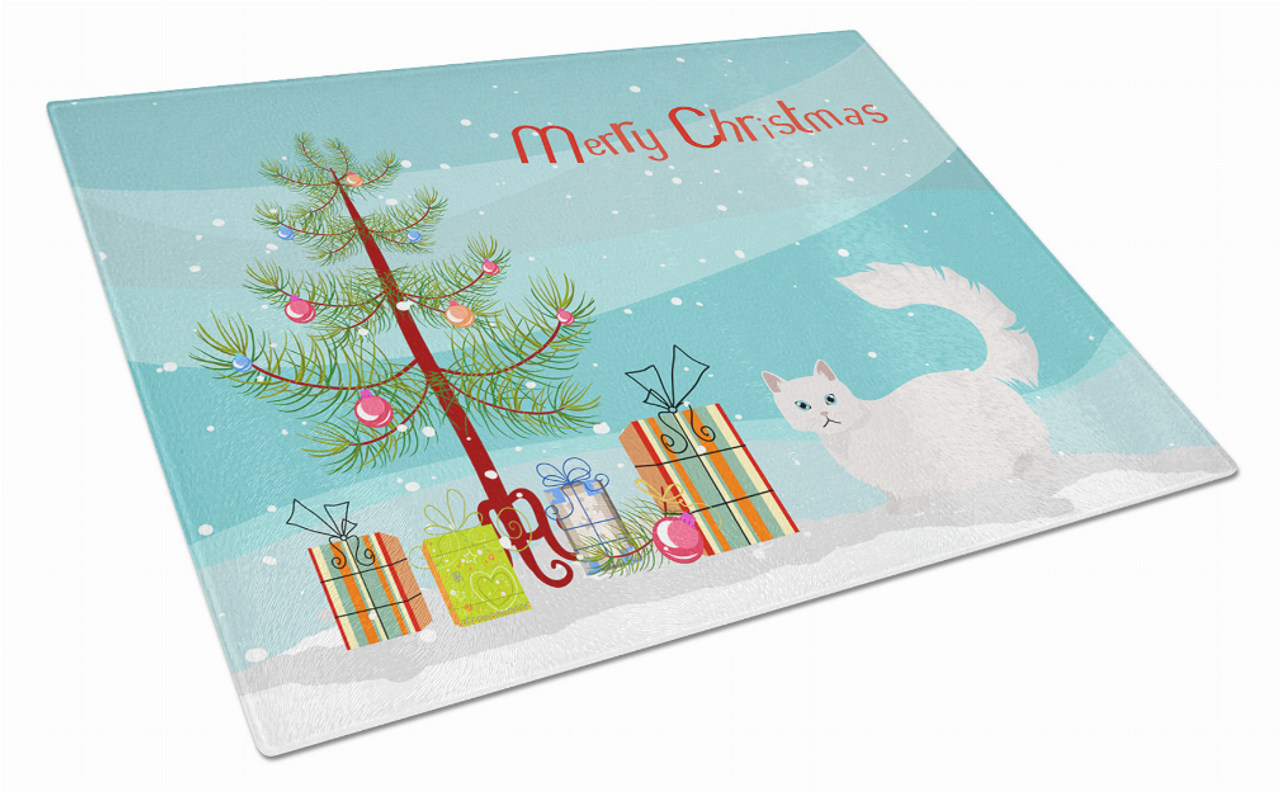 Merry Christmas Cat Print Glass Cutting Board Large