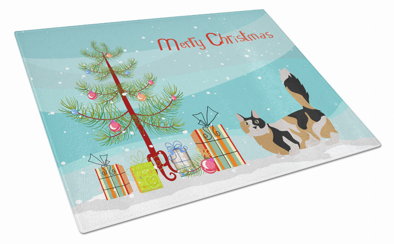 Merry Christmas Cat Print Glass Cutting Board Large