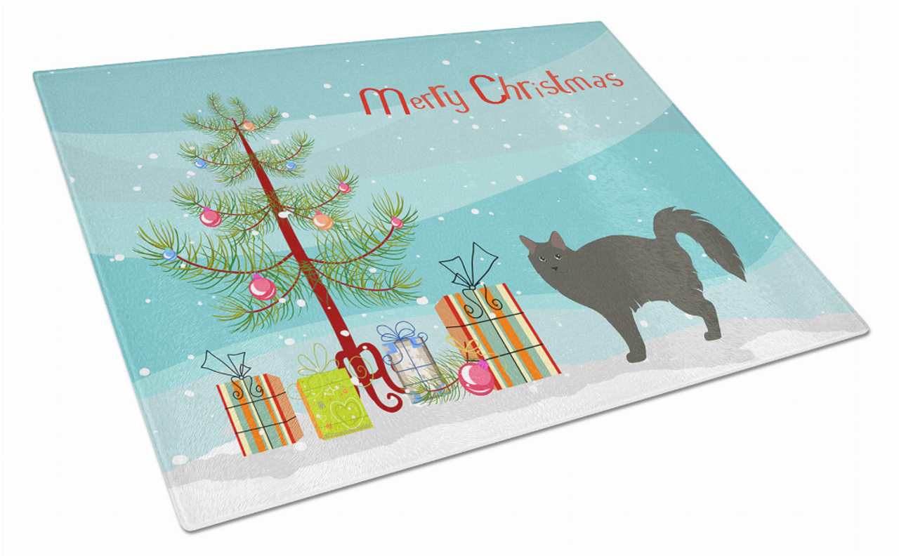 Merry Christmas Cat Print Glass Cutting Board Large