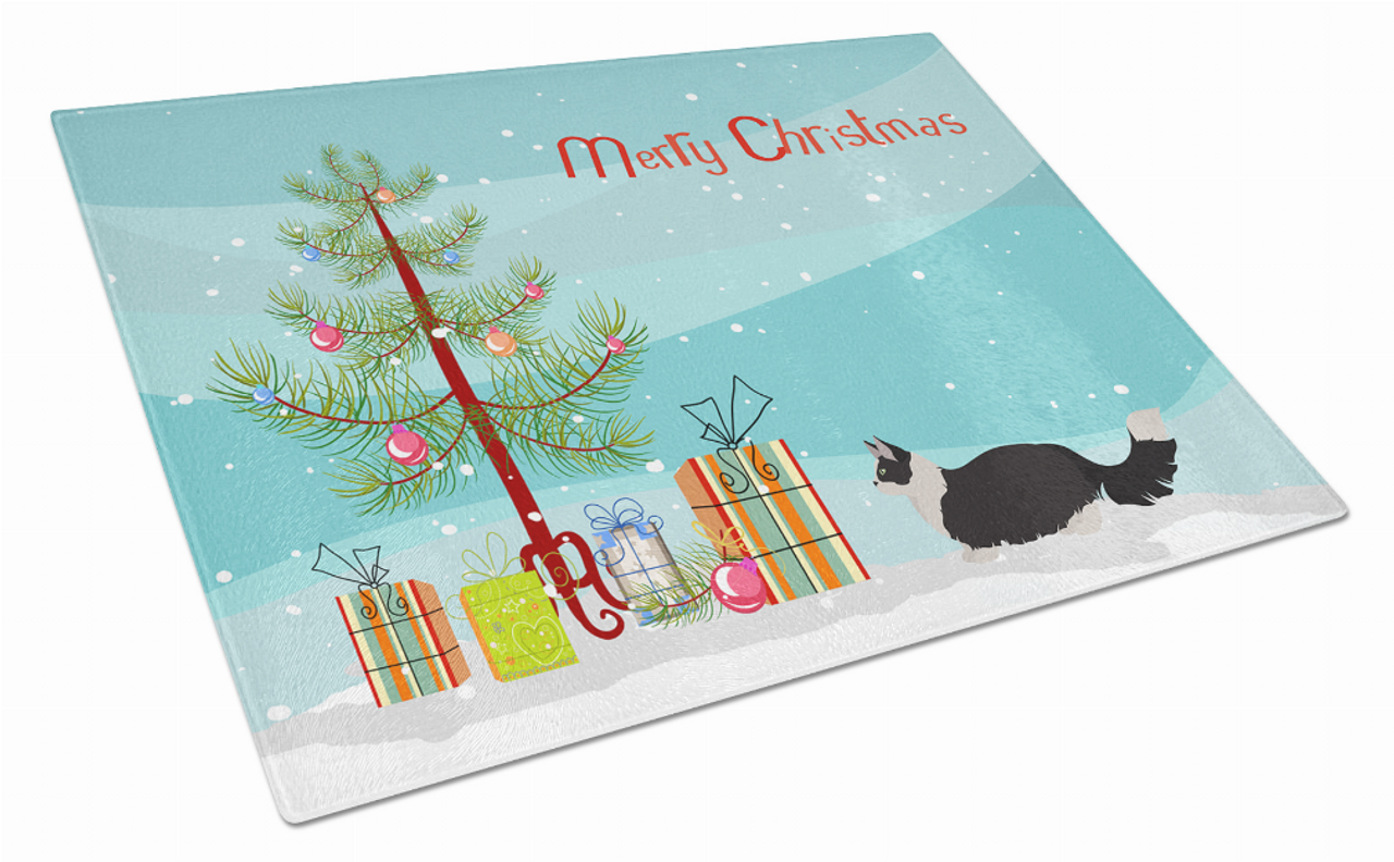 Merry Christmas Cat Print Glass Cutting Board Large