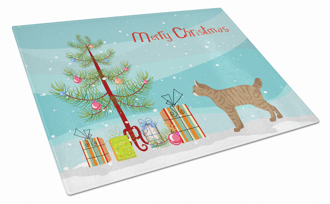 Merry Christmas Cat Print Glass Cutting Board Large