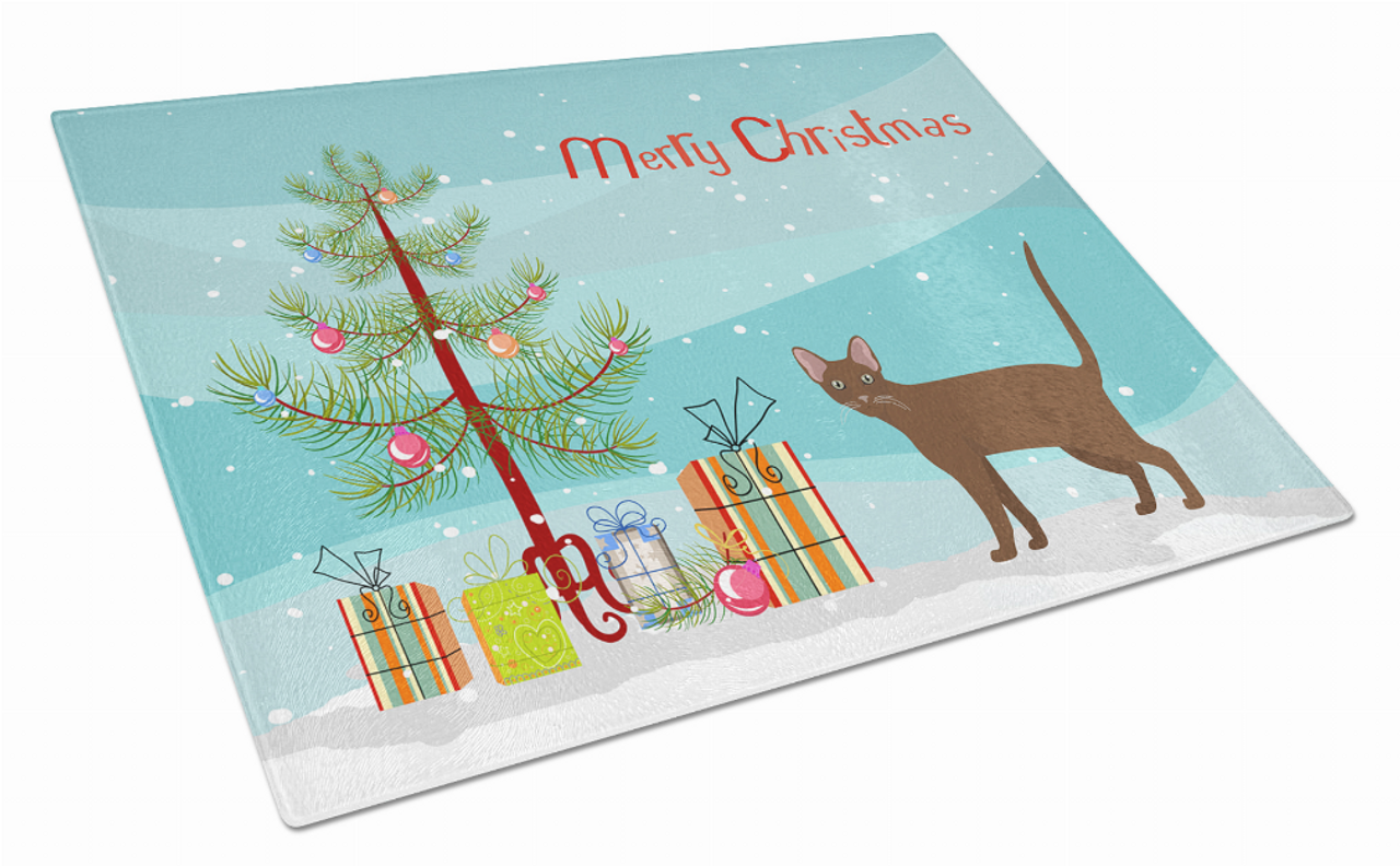 Merry Christmas Cat Print Glass Cutting Board Large