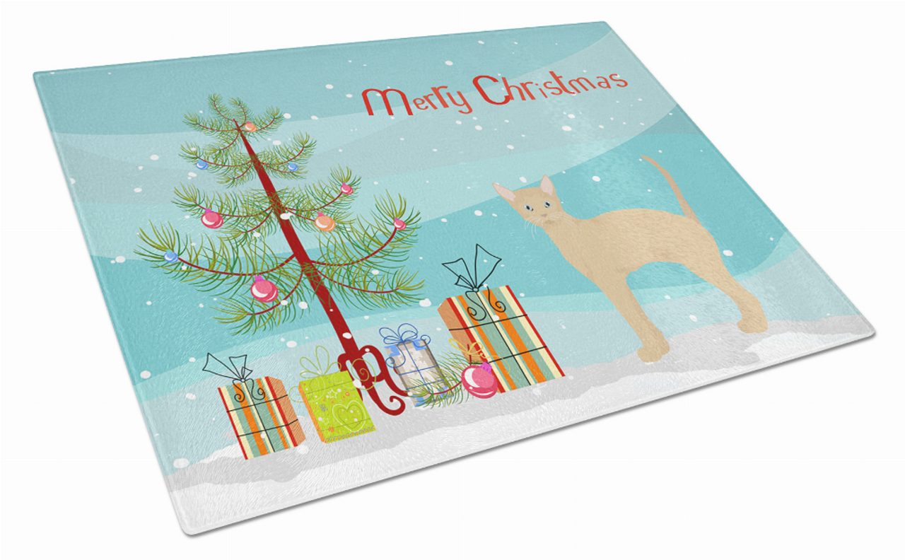 Merry Christmas Cat Print Glass Cutting Board Large