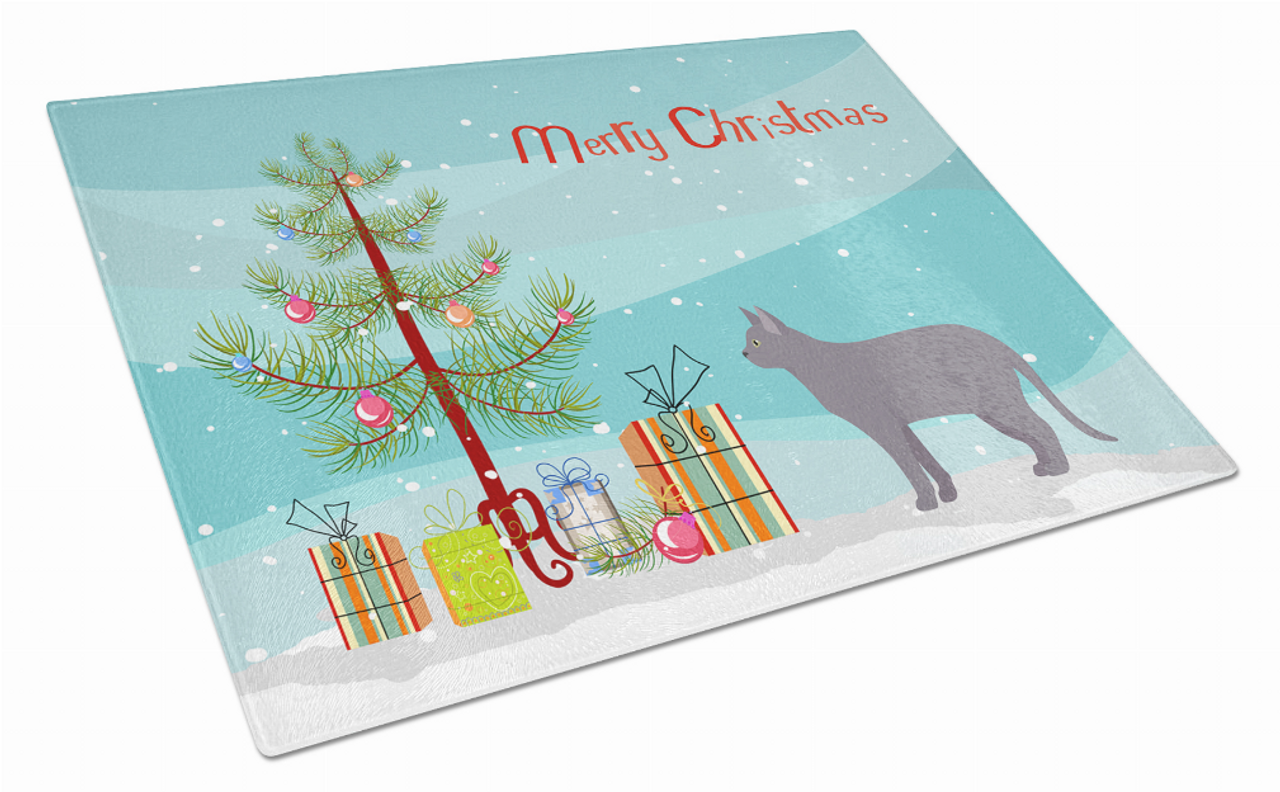 Merry Christmas Cat Print Glass Cutting Board Large