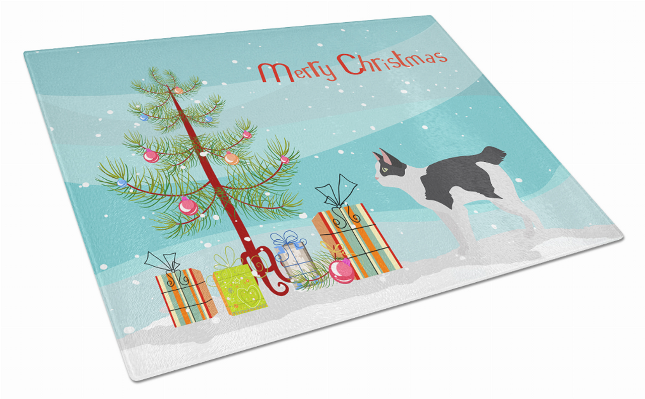 Merry Christmas Cat Print Glass Cutting Board Large