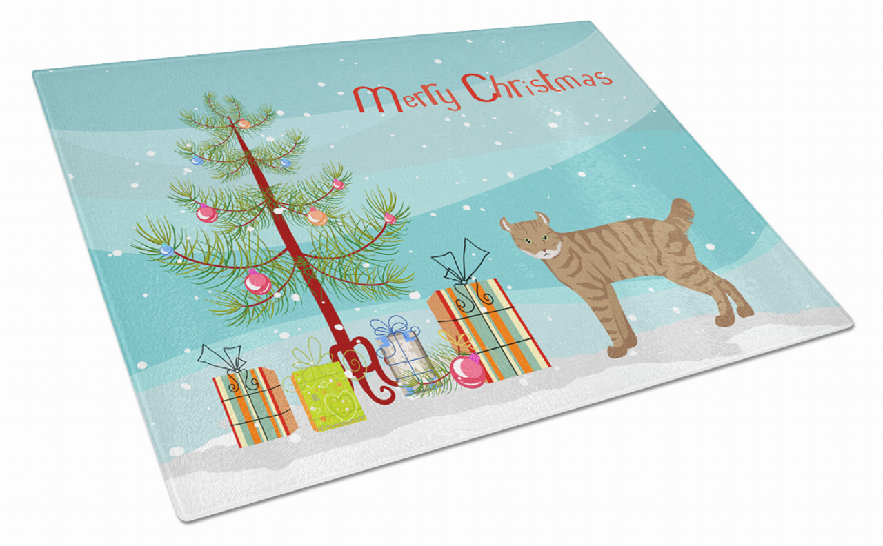 Merry Christmas Cat Print Glass Cutting Board Large