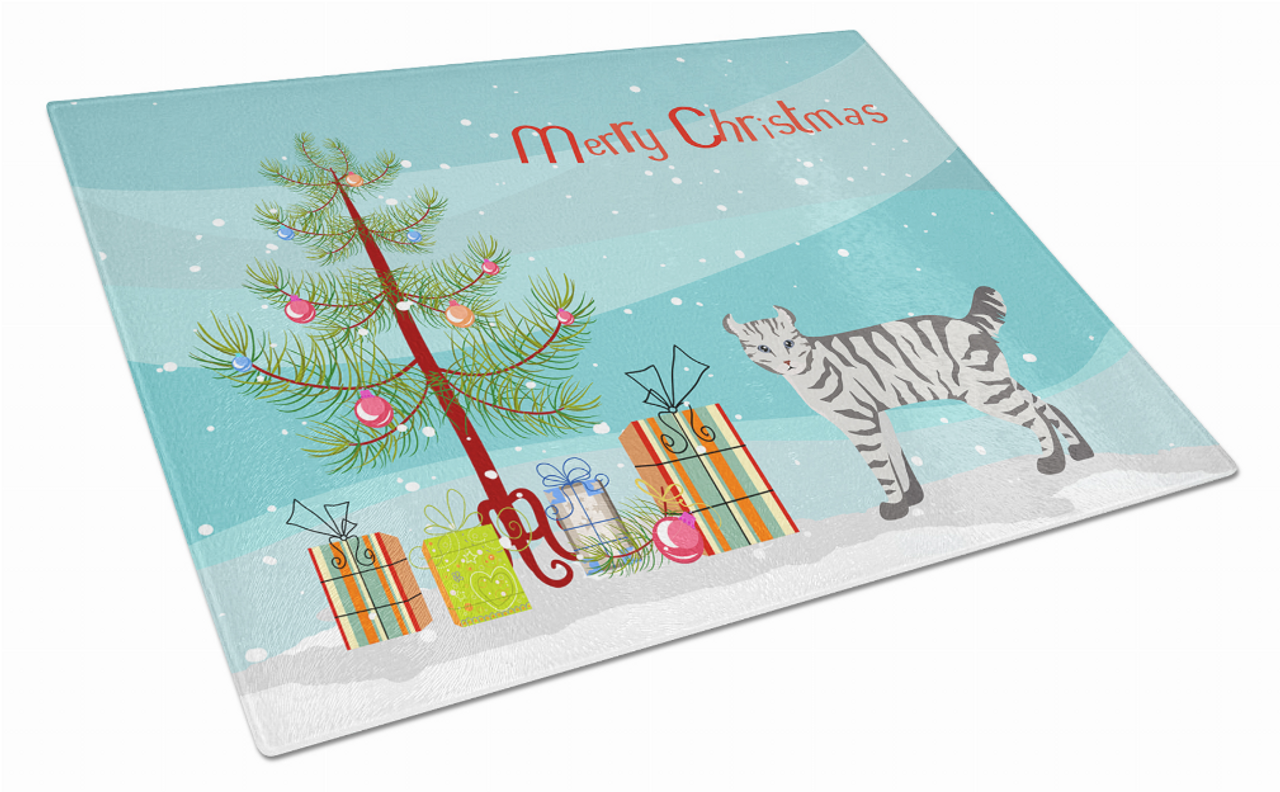Merry Christmas Cat Print Glass Cutting Board Large