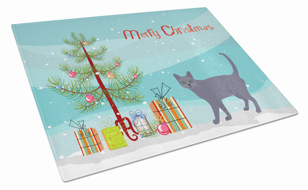 Merry Christmas Cat Print Glass Cutting Board Large