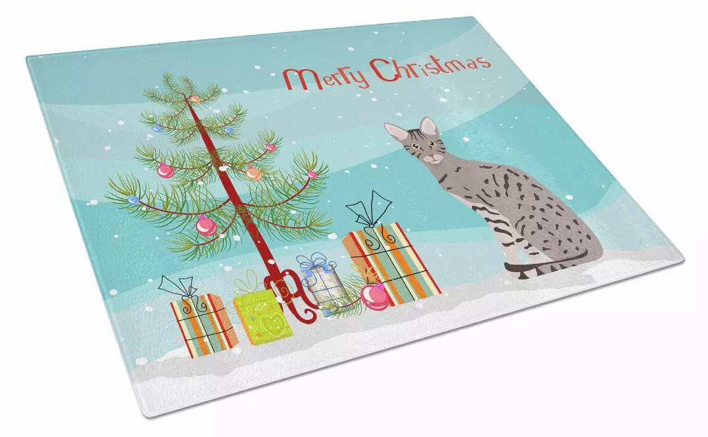 Merry Christmas Cat Print Glass Cutting Board Large - S000213B001695P021596V042