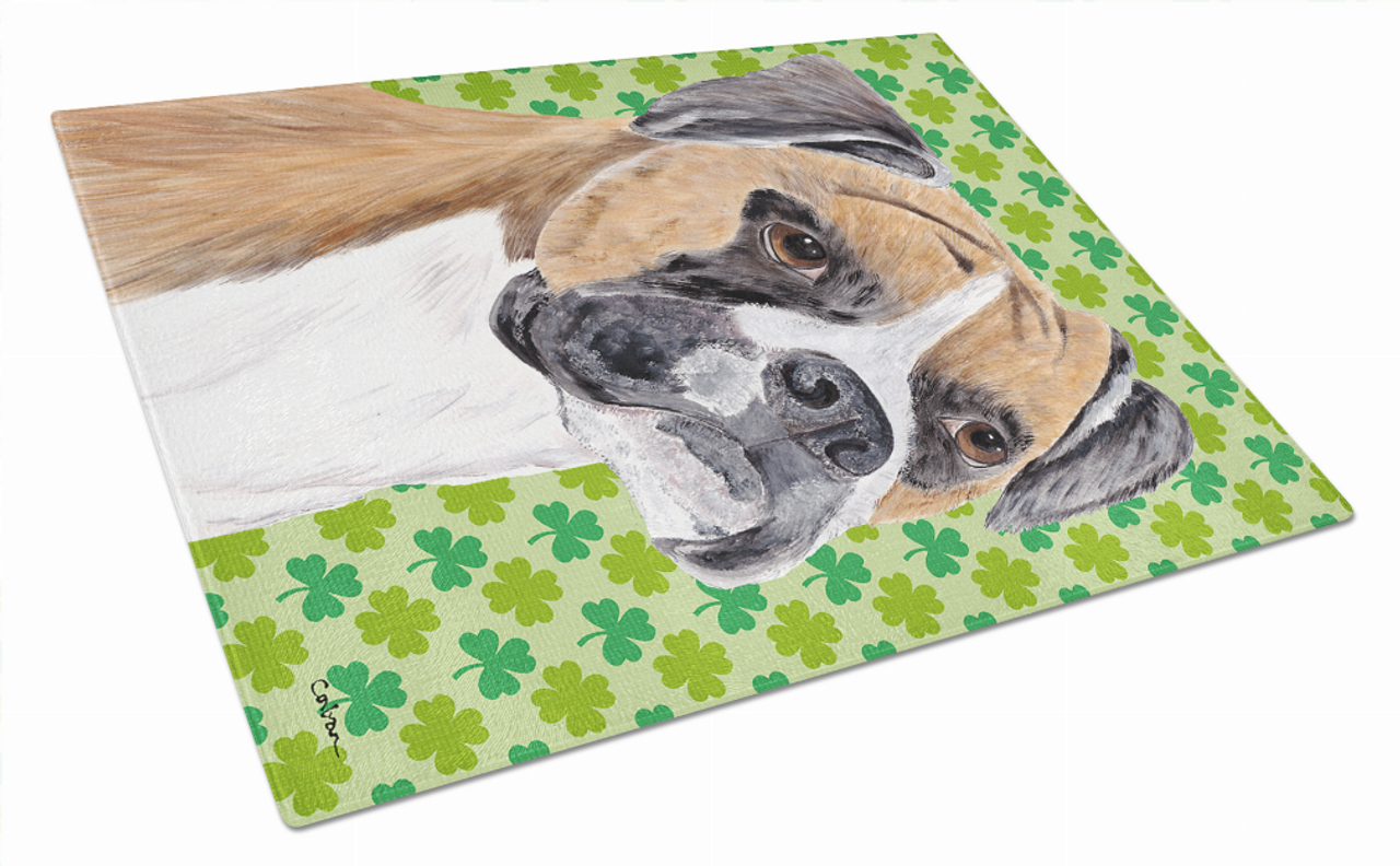 St. Patrick's Day Dog Print Glass Cutting Board Large - SC9310LCB