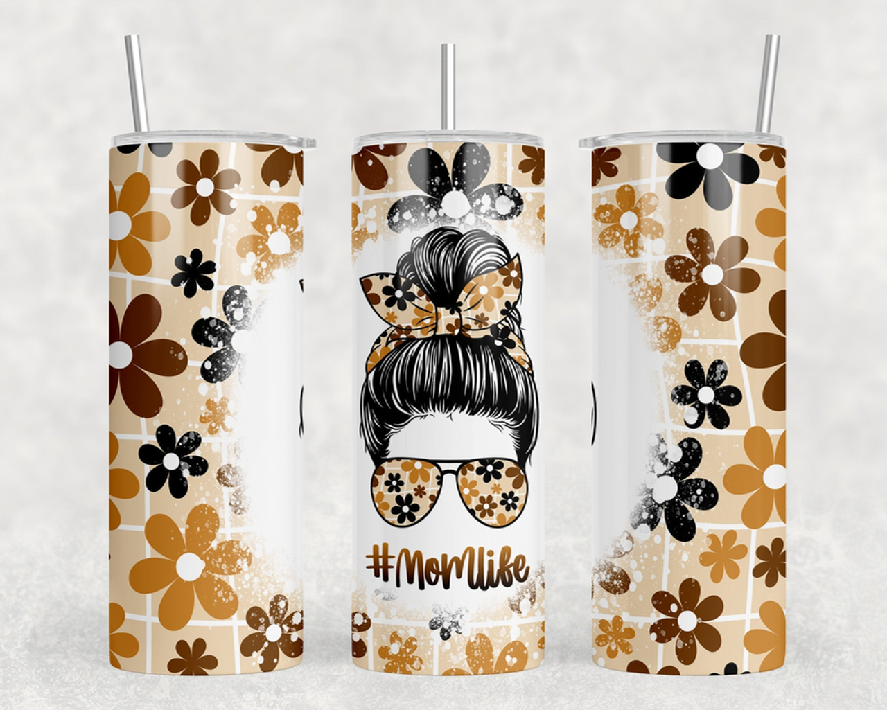 Flowers Mom Life|Skinny Tumbler|Optional Bluetooth Speaker| Speaker Color Varies