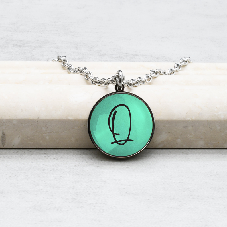 Pink Box Colorful Cabochon Initial Link Chain Necklaces - 23.CABO-THKLINK-PPAS-P