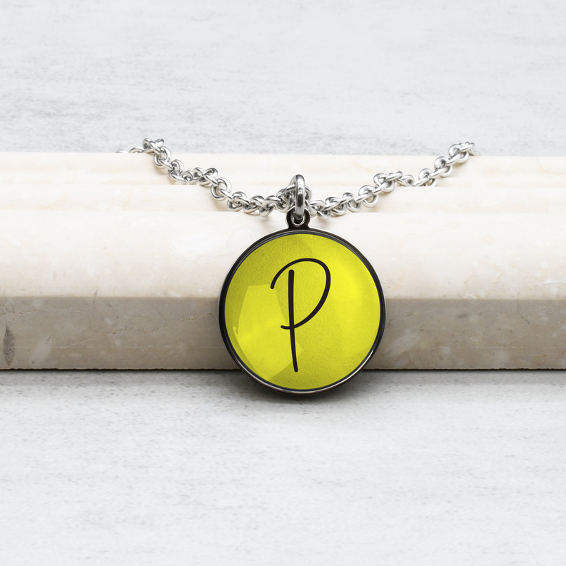 Pink Box Colorful Cabochon Initial Link Chain Necklaces - 23.CABO-THKLINK-PPAS-O