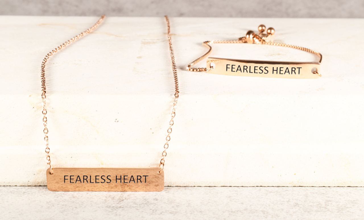 Inspirational ID Bracelet and Necklace Set By Pink Box - IDERFEARLESSHEARTRGD