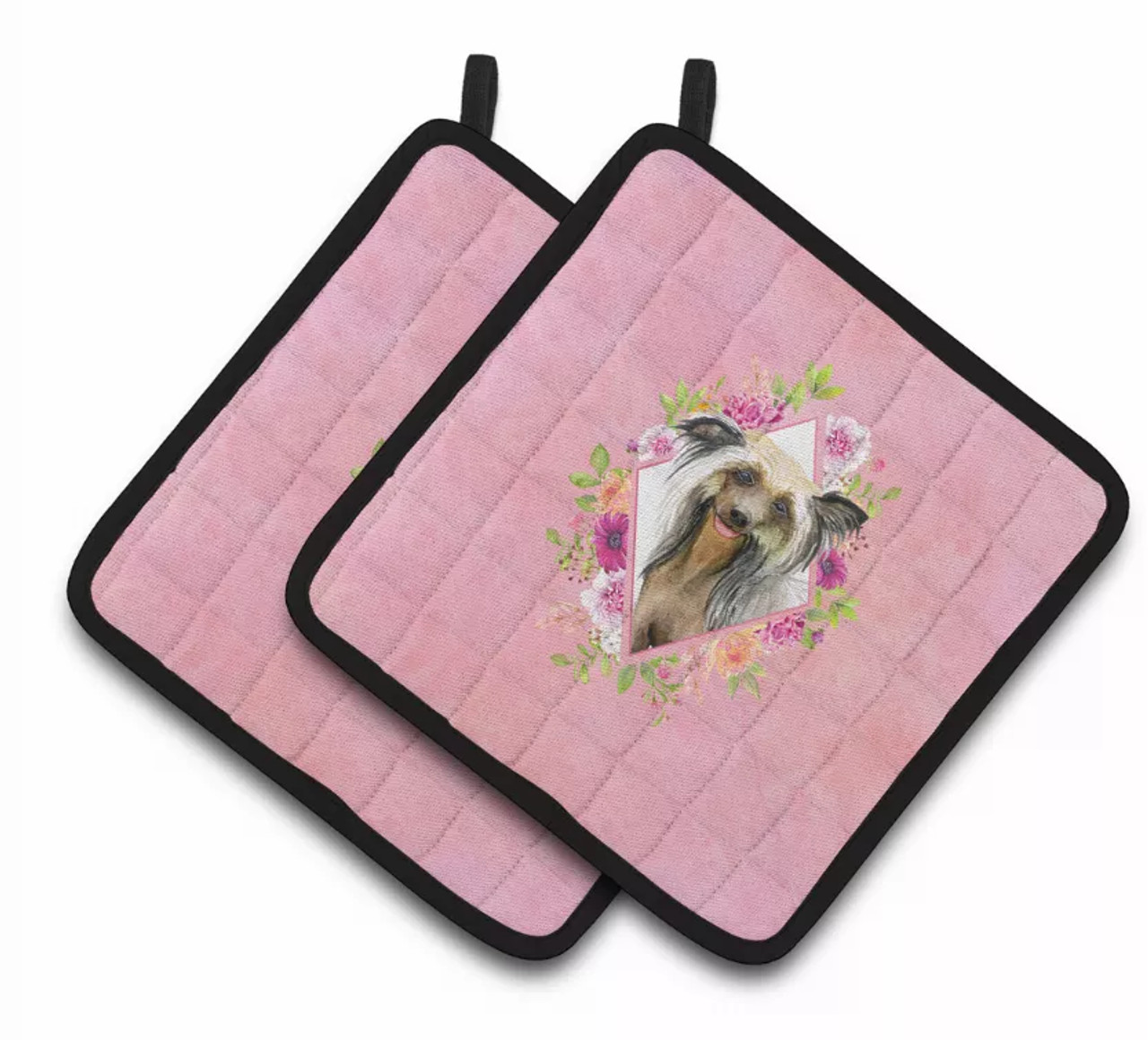 Dogs and Flowers Pair of Pot Holders - S000213B001695P003473V005