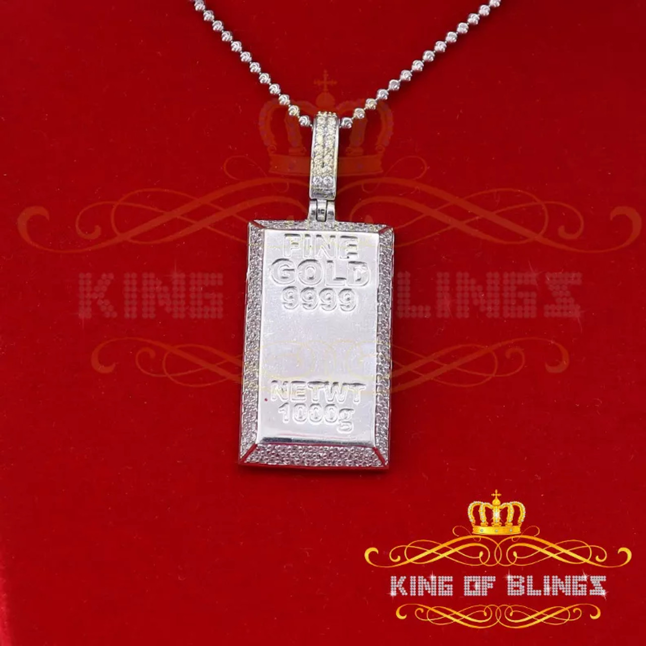 10K White Gold Finish Silver Fine Square Pendant with Lab Diamond