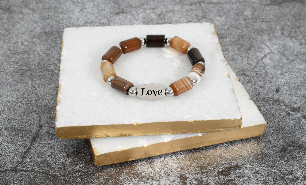 Natural Cylinder Agate Inspirational Stretch Bracelet By Pink Box - ALCOFFEEDISCONNECTSM